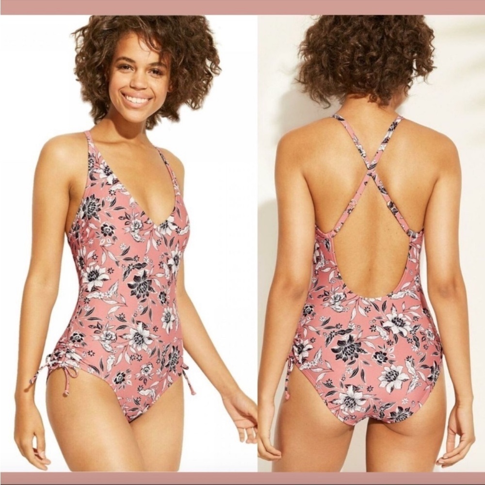 Kona Sol V-Neck Cinch Side Floral One Piece